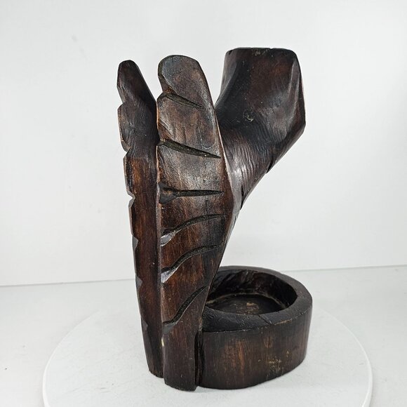 Hand-Carved Owl Figurine Wooden Ashtray Key Dish Catch All Bird Decor Folk Art - Picture 6 of 10